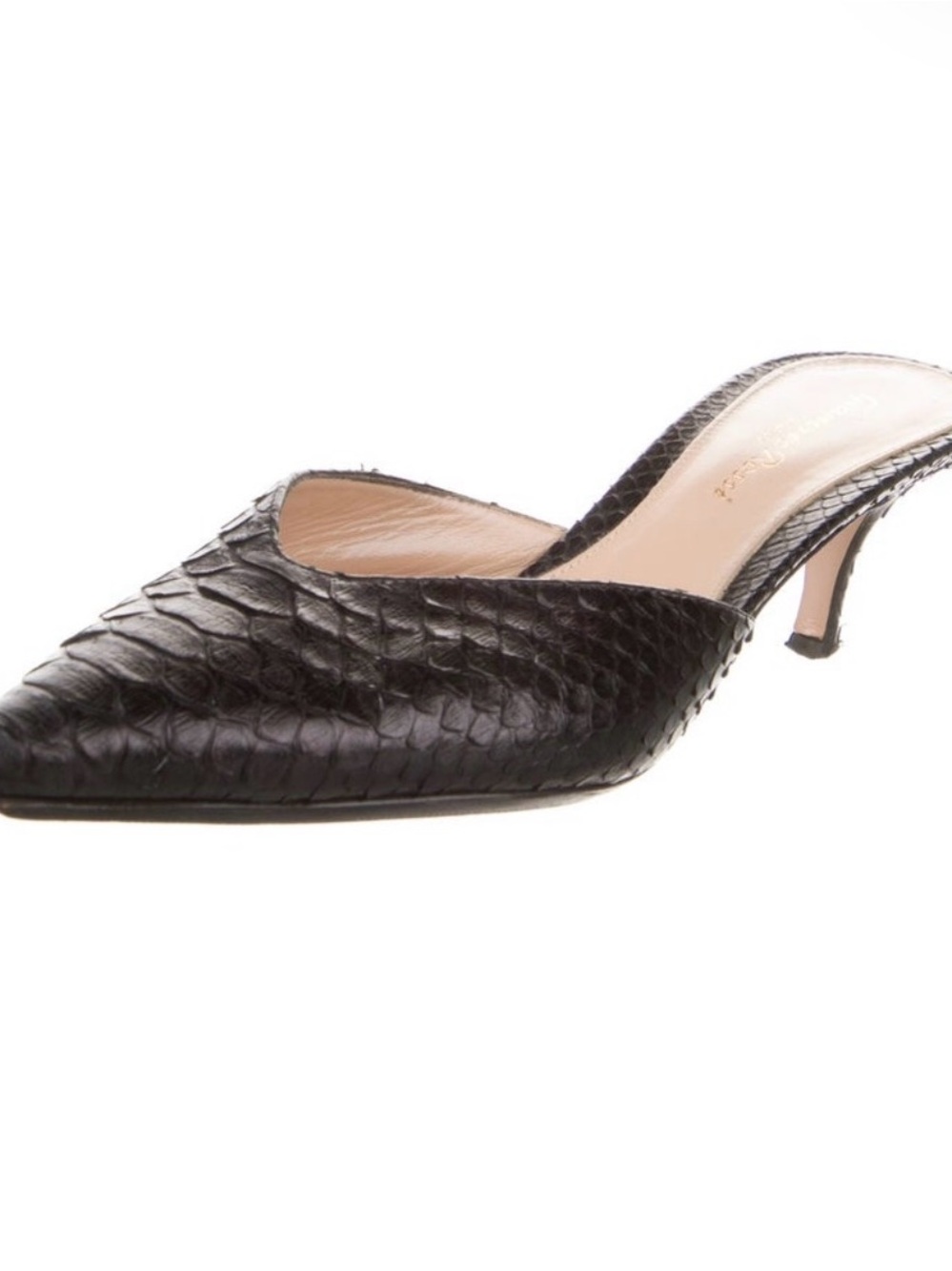 Gianvito Rossi Black Pointed Snakeskin Kitten Heel Mule
